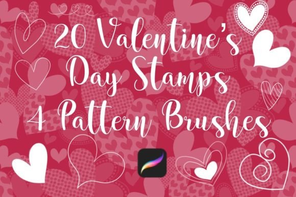 20 Valentine’s Day Stamps & 4 Pattern Brushes for Procreate