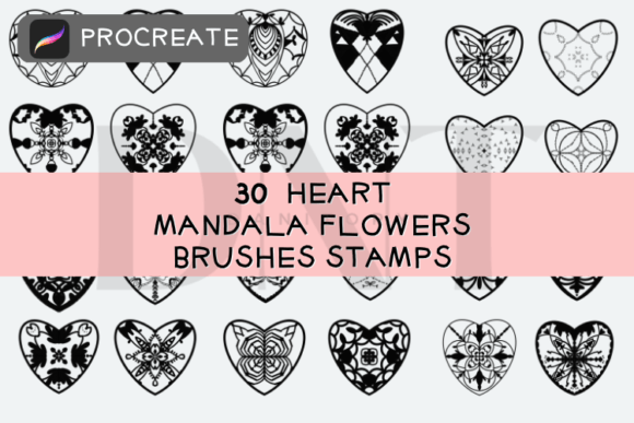 30 Heart Mandala Flowers Brushes Stamps for Procreate