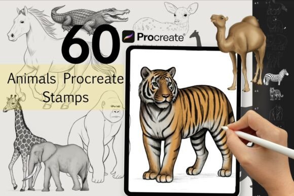 60 Procreate Animal Stamps: Instant Wildlife for Your Art