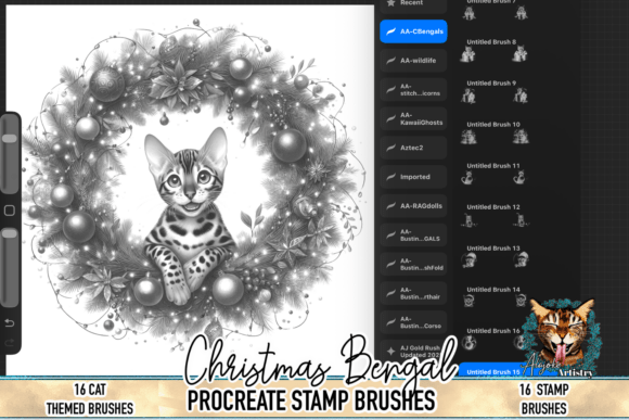 Christmas Bengal Cat Procreate Brush Set: Festive Digital Art Tools
