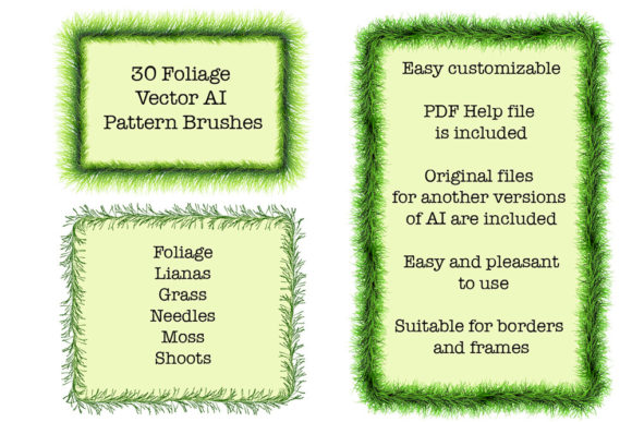 Green Foliage Illustrator Brushes: Natural Eco & Holiday Decor