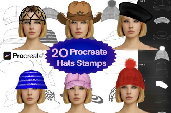 Instant Style: Why 20 Procreate Hats Stamps Are a Must-Have Design Asset