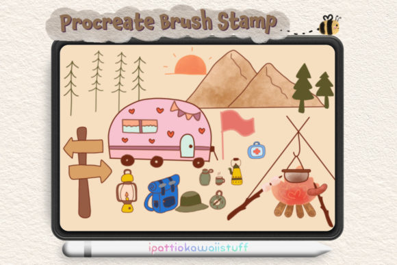 Procreate Brush Stamp Doodle Camping: 42 Essential Design Assets