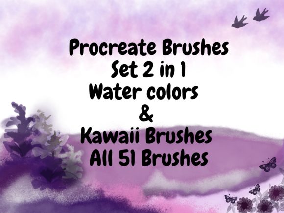 Procreate Brushes Set 2 in 1: Watercolor and Kawaii Design Assets