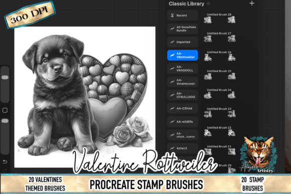 Valentine Rottweiler Procreate Stamps: The Cute & Cozy Design Asset